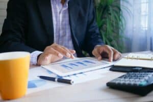 Calculator and finance analysis on a desk