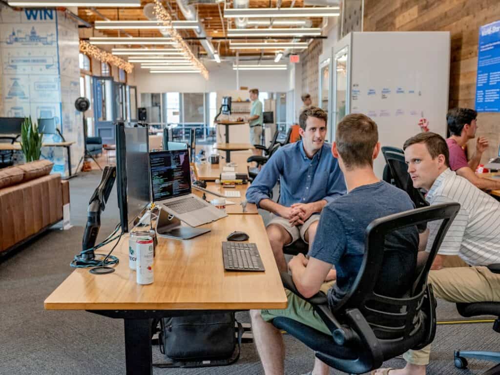 Marketing team working at computers in an office